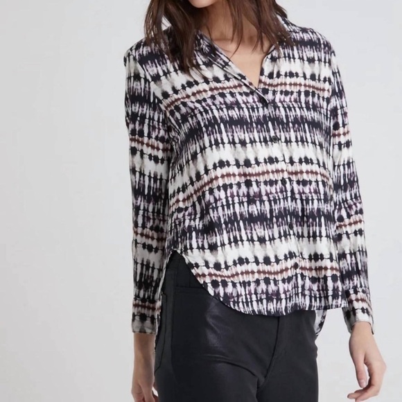 Bella Dahl Flowy Tie Dye Top Large Button Down Black White - Picture 1 of 10
